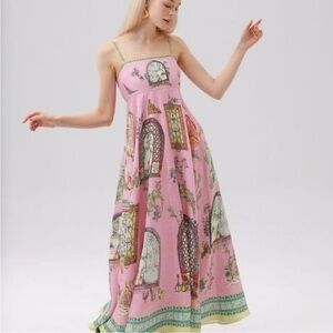 ALEMAIS Multicolour Monte Midi Dress in Linen, size 4 US